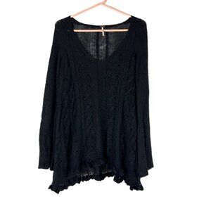 Free People Alpaca Blend Tunic Open Knit Sweater Black XS Oversized